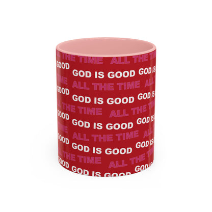 Red "God Is Good All The Time" Accent Coffee Mug (11, 15oz)