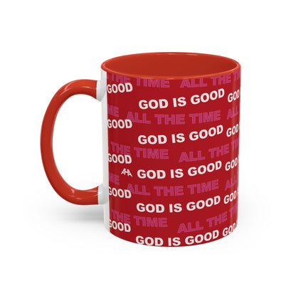 Red "God Is Good All The Time" Accent Coffee Mug (11, 15oz)