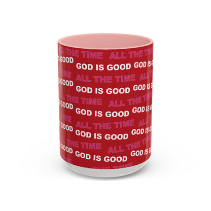 Red "God Is Good All The Time" Accent Coffee Mug (11, 15oz)