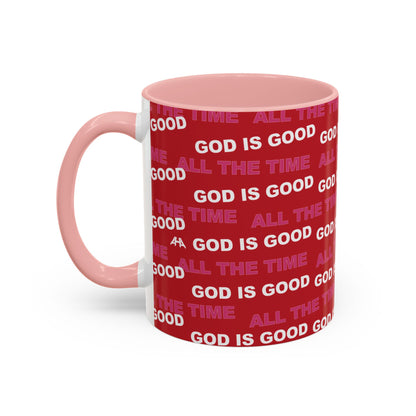 Red "God Is Good All The Time" Accent Coffee Mug (11, 15oz)