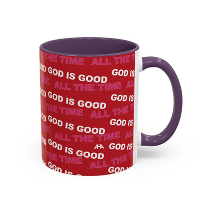 Red "God Is Good All The Time" Accent Coffee Mug (11, 15oz)